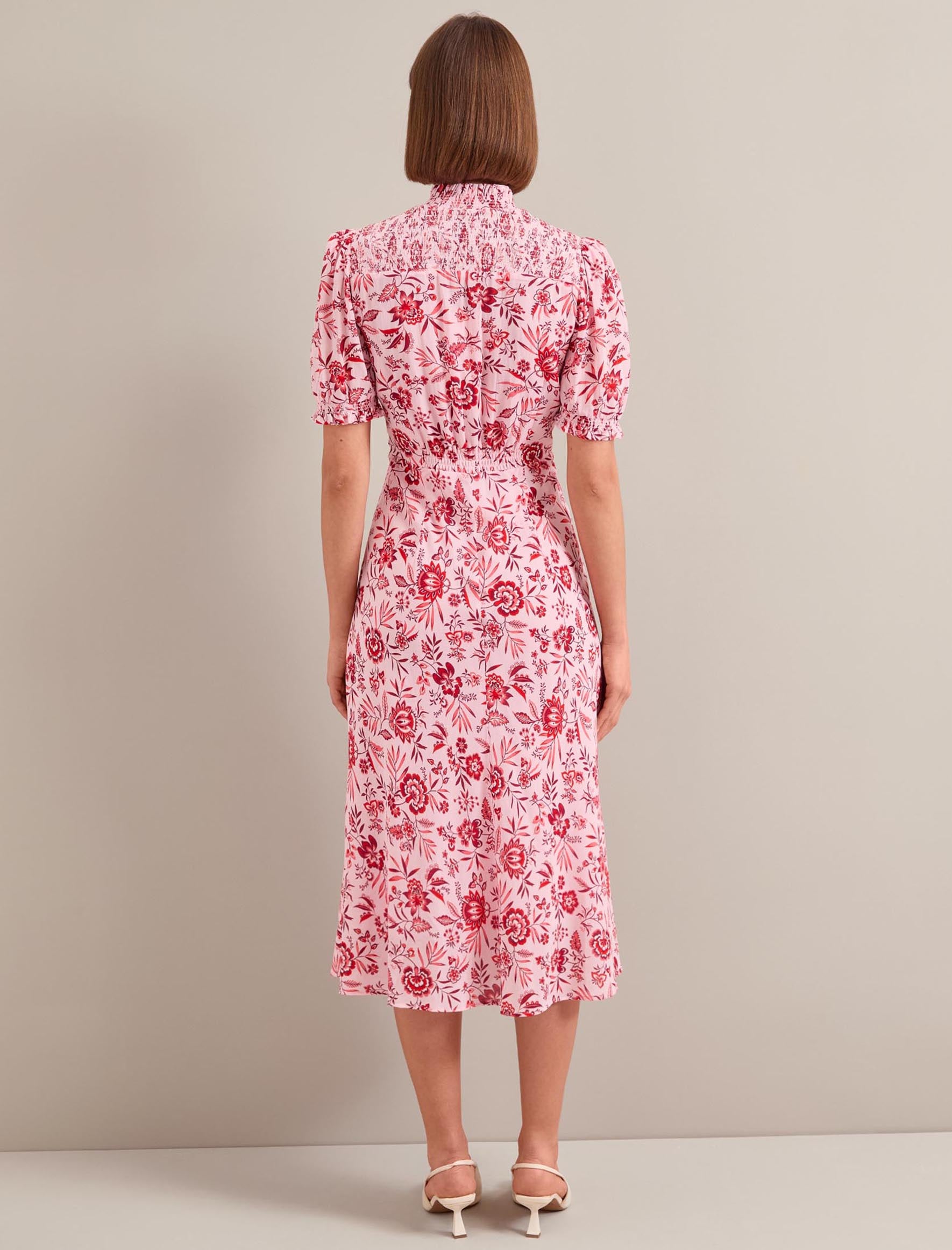 Irina Cotton Blend Midi Dress - Pink Palm Floral Print - Image 9