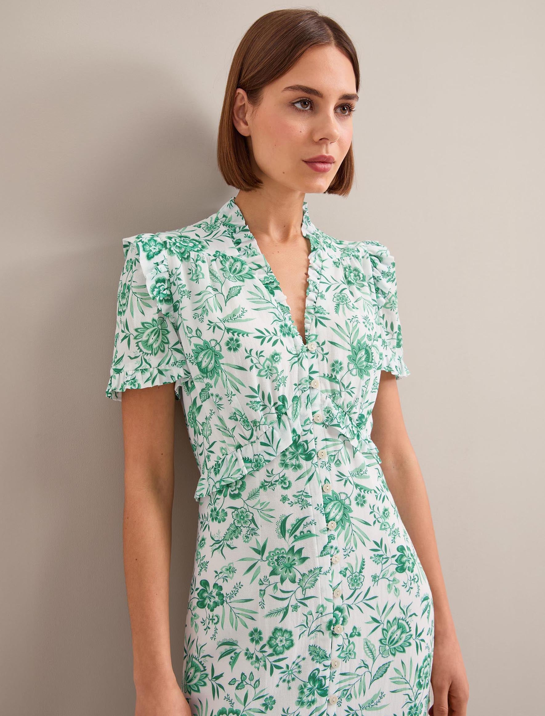 Liliana Cotton Blend Maxi Dress - Green Palm Floral Print - Image 9