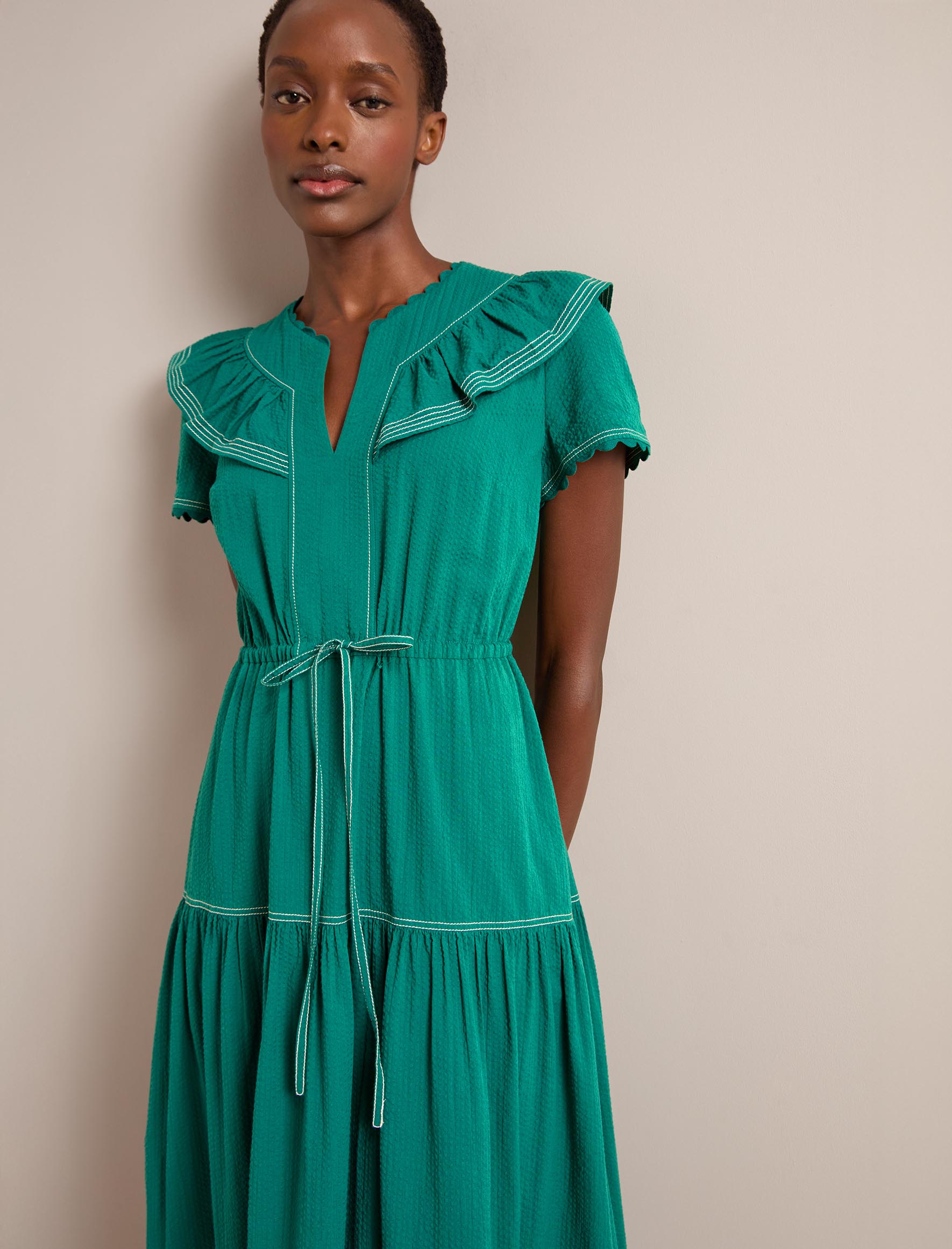 Nessa Cotton Seersucker Maxi Dress - Dark Green - Image 8